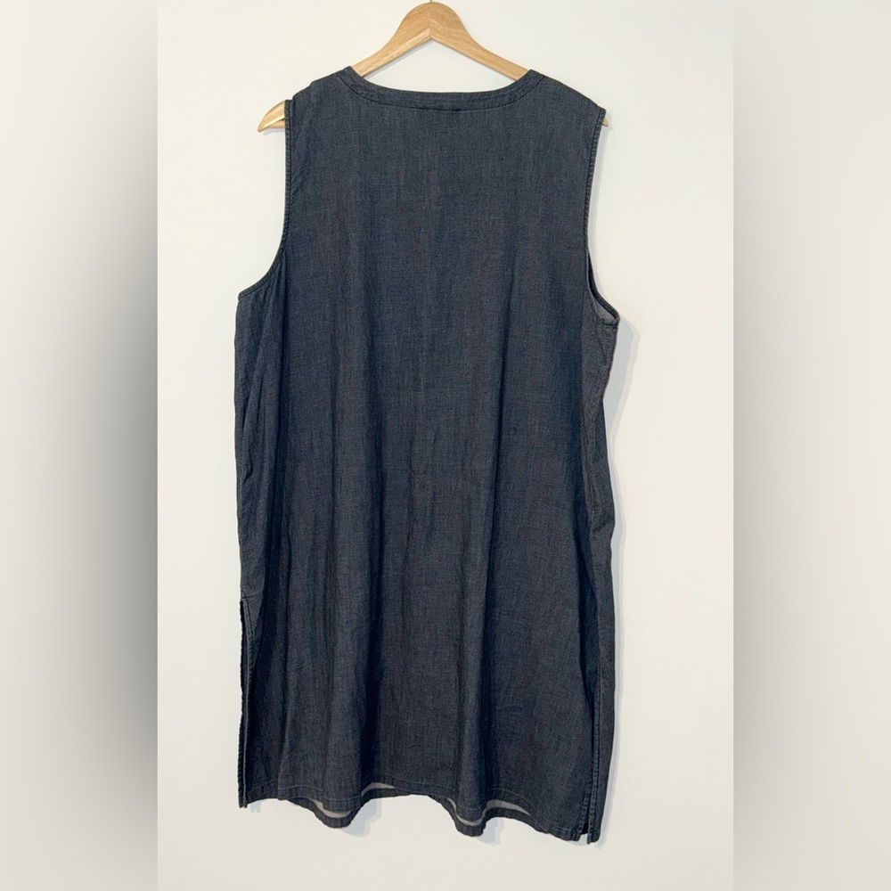Eileen Fisher Twill Denim V Neck Long Tunic Top and Pants Set - Picture 4 of 14